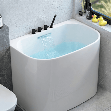 39.4″ Back To Wall Whirlpool Acrylic Soaking Bathtub - Japanese Style - Modern
